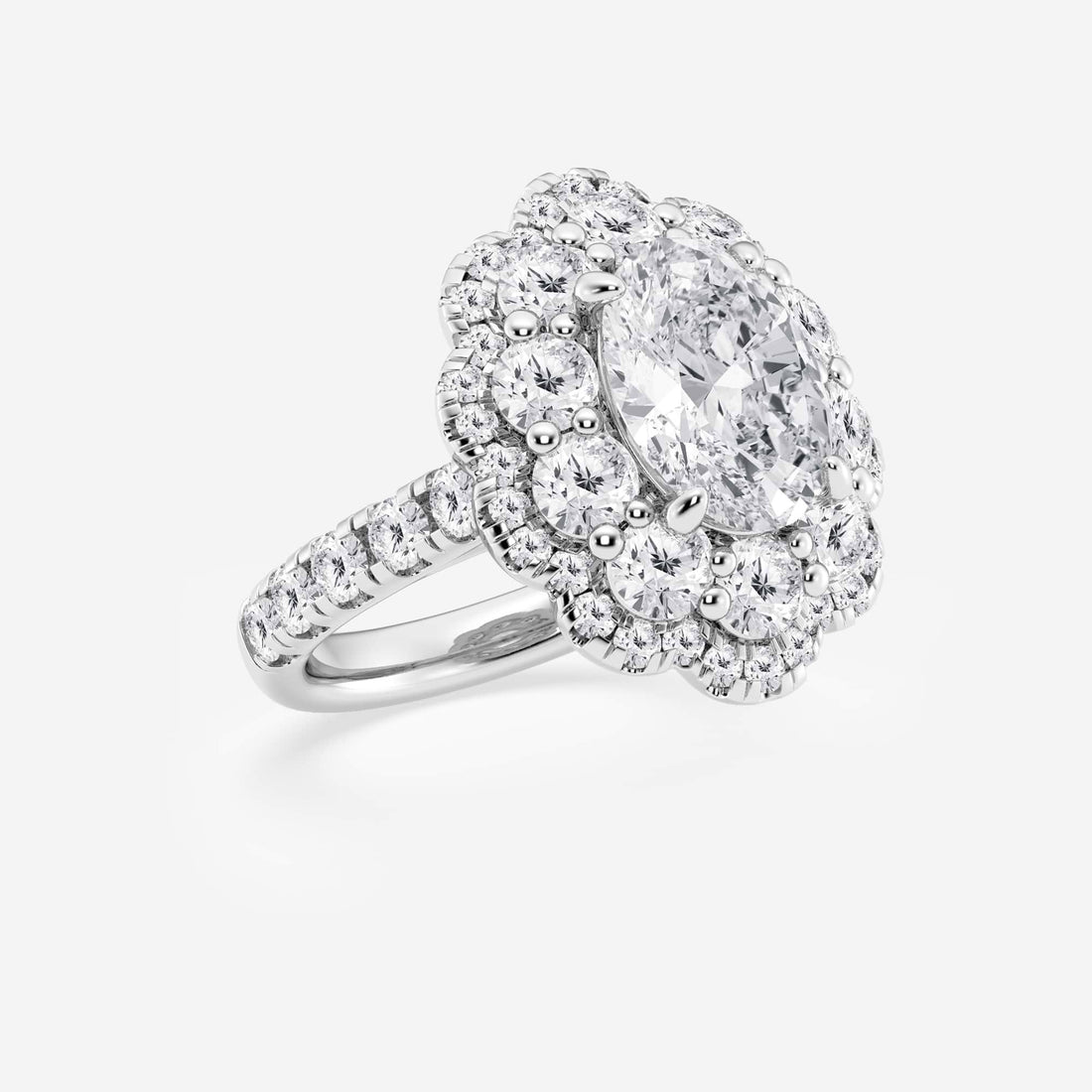 Celestique Oval Lab Grown Diamond Double Scalloped Halo Engagement Ring