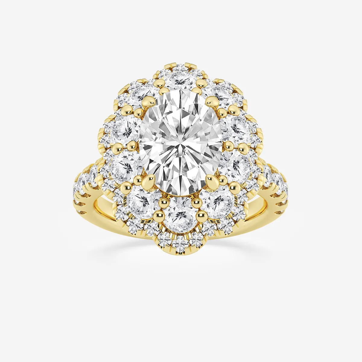 Celestique Oval Lab Grown Diamond Double Scalloped Halo Engagement Ring