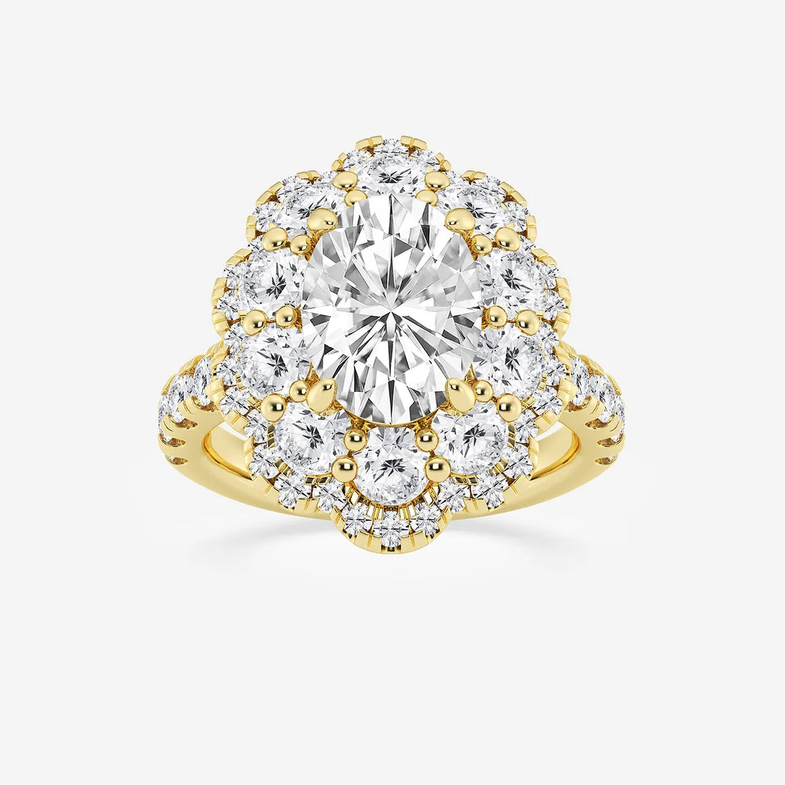 Celestique Oval Lab Grown Diamond Double Scalloped Halo Engagement Ring