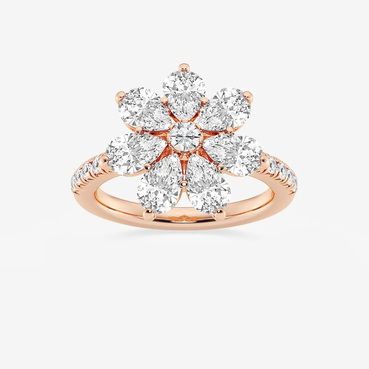 Pear Lab Grown Diamond Floral Cluster Ring with Pave Band