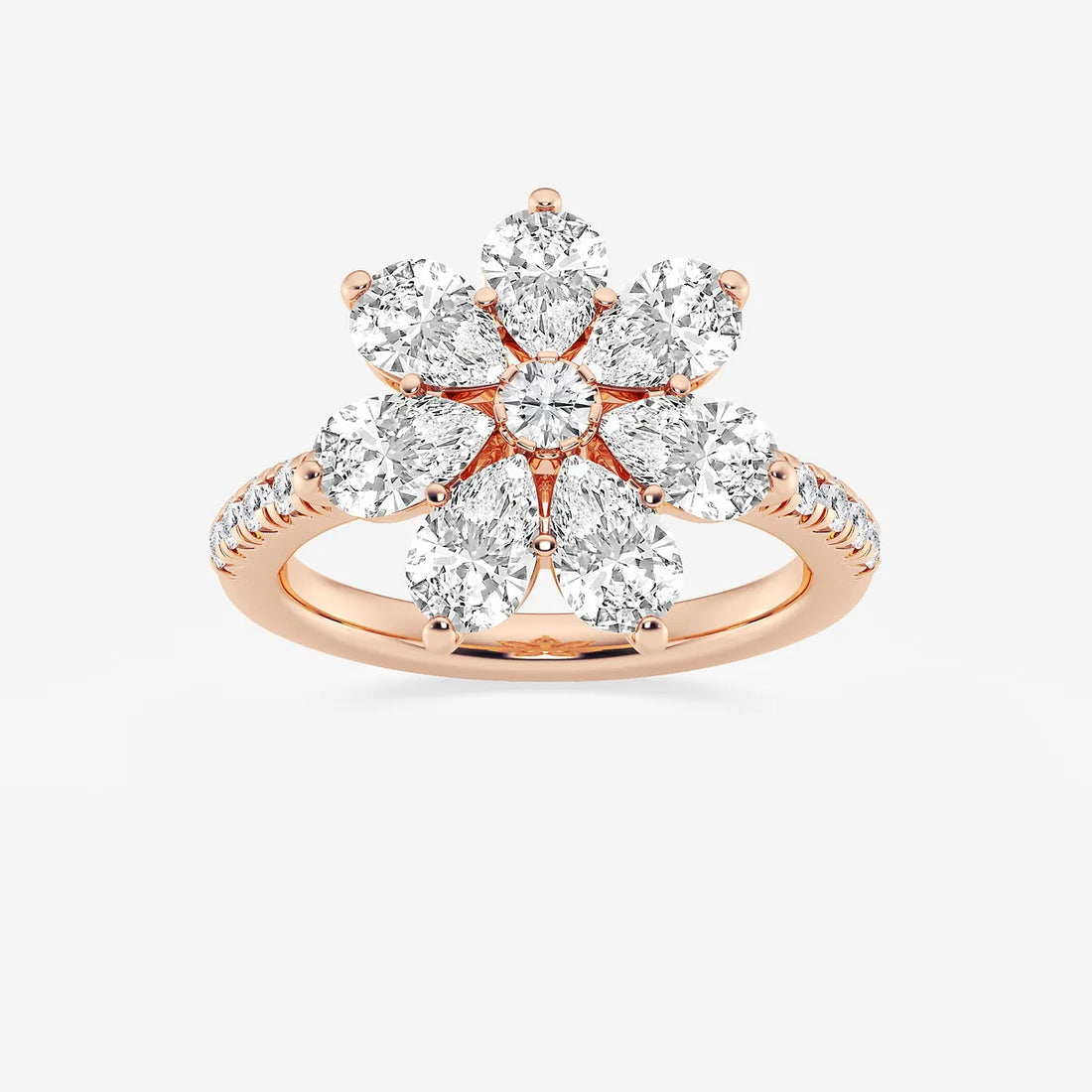 Pear Lab Grown Diamond Floral Cluster Ring with Pave Band