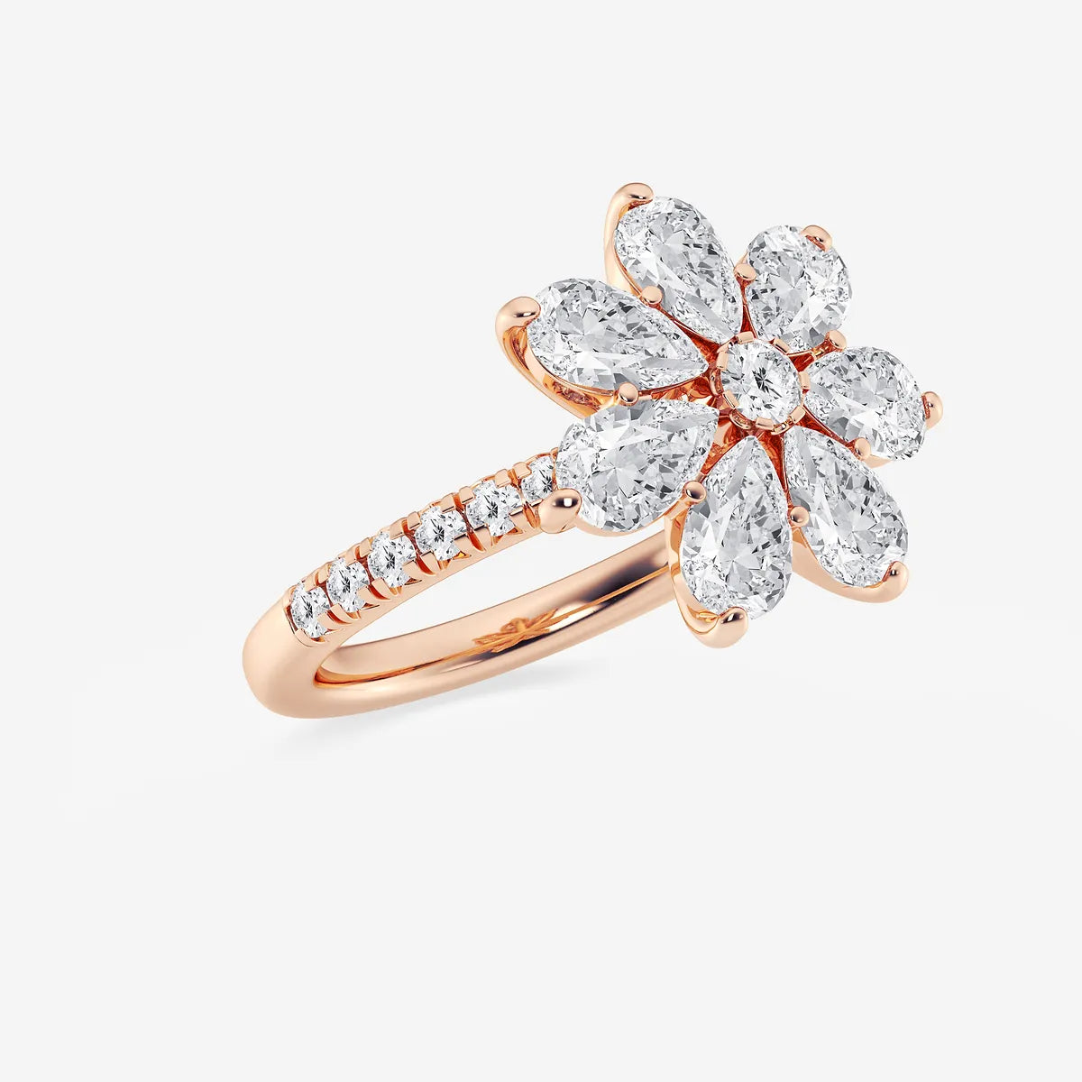 Pear Lab Grown Diamond Floral Cluster Ring with Pave Band