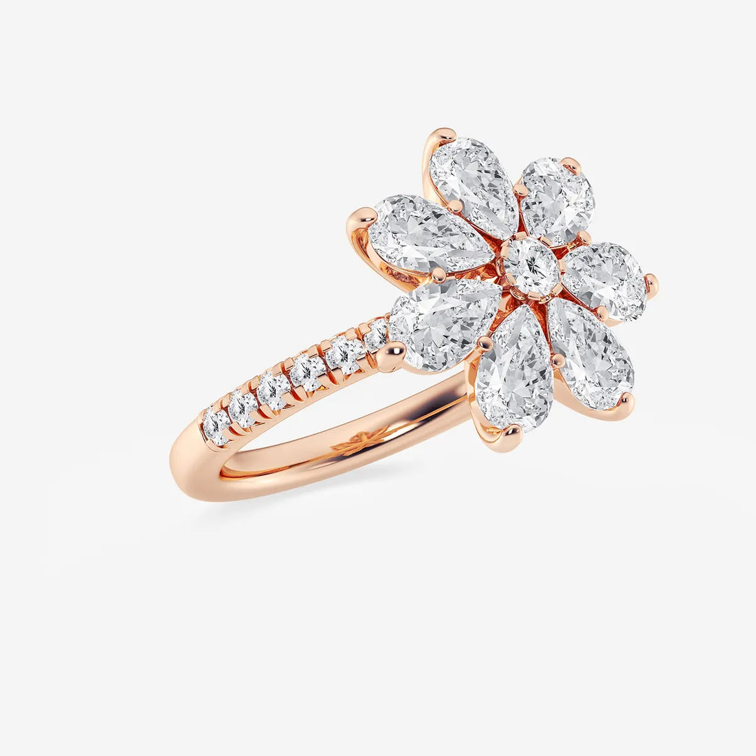 Pear Lab Grown Diamond Floral Cluster Ring with Pave Band