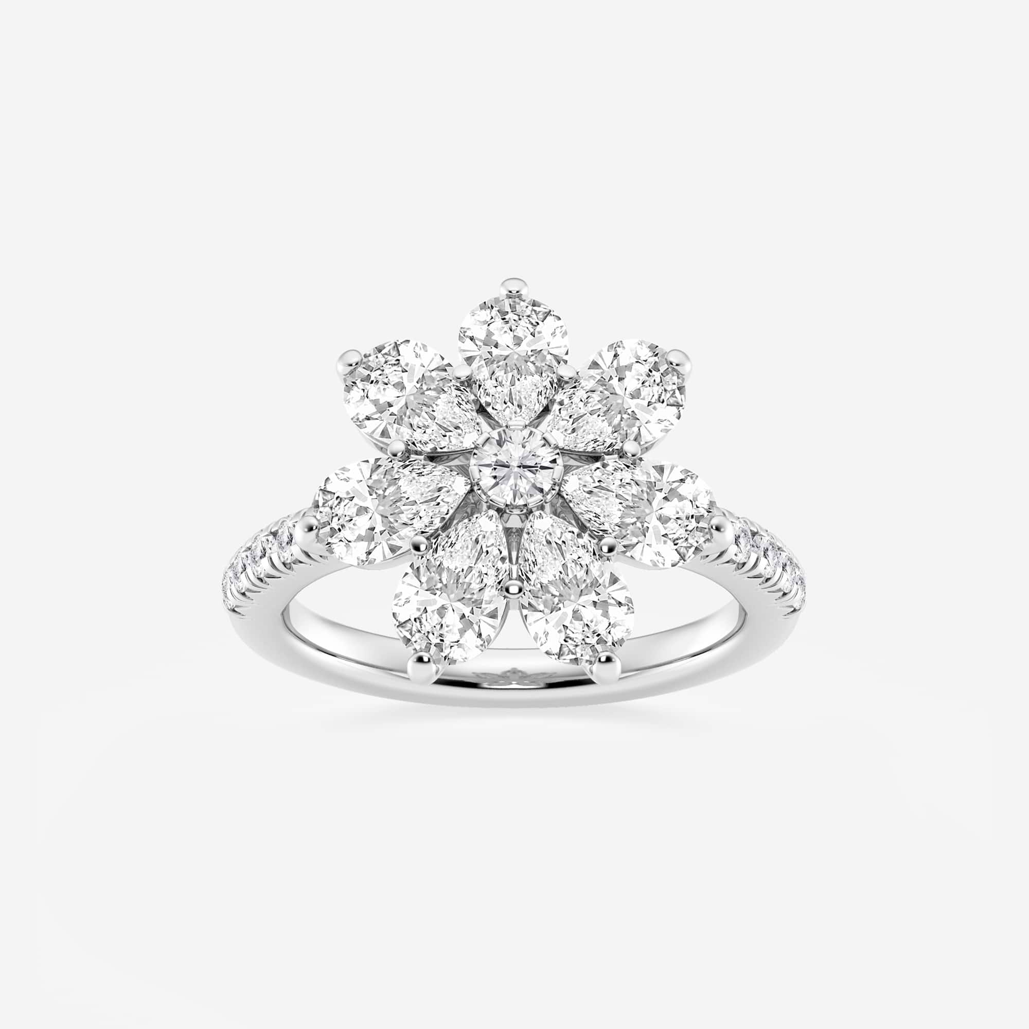 Pear Lab Grown Diamond Floral Cluster Ring with Pave Band