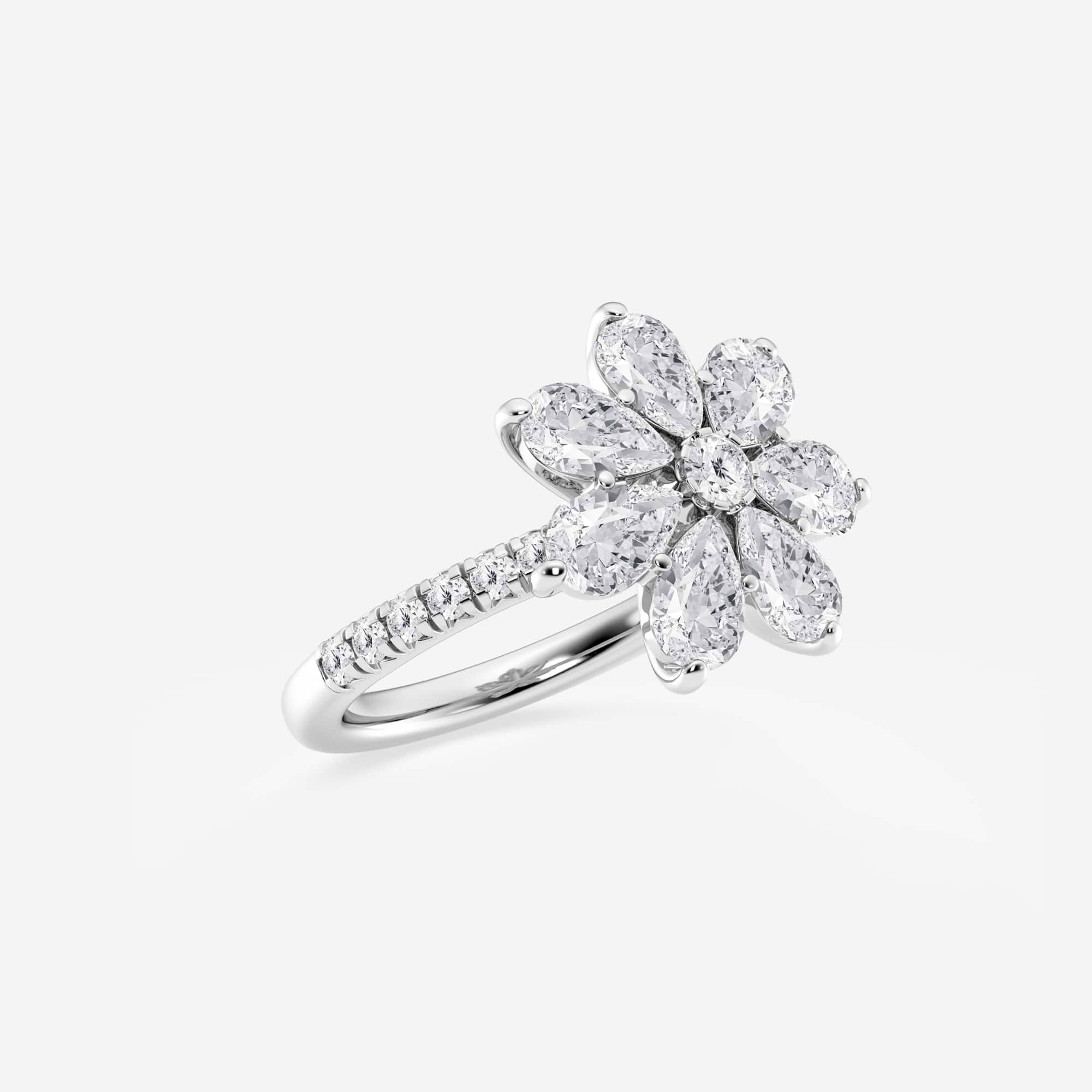 Pear Lab Grown Diamond Floral Cluster Ring with Pave Band