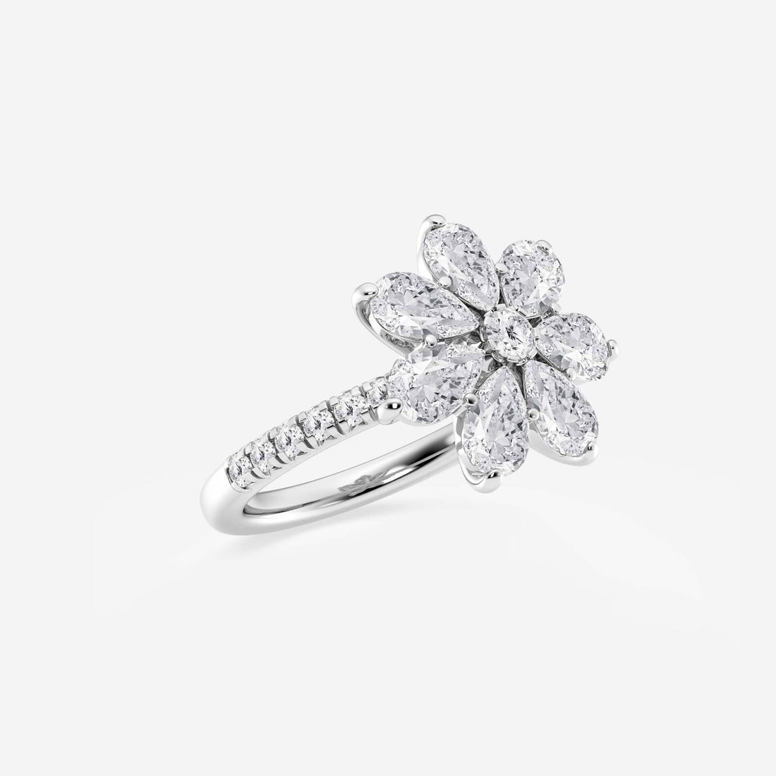 Pear Lab Grown Diamond Floral Cluster Ring with Pave Band
