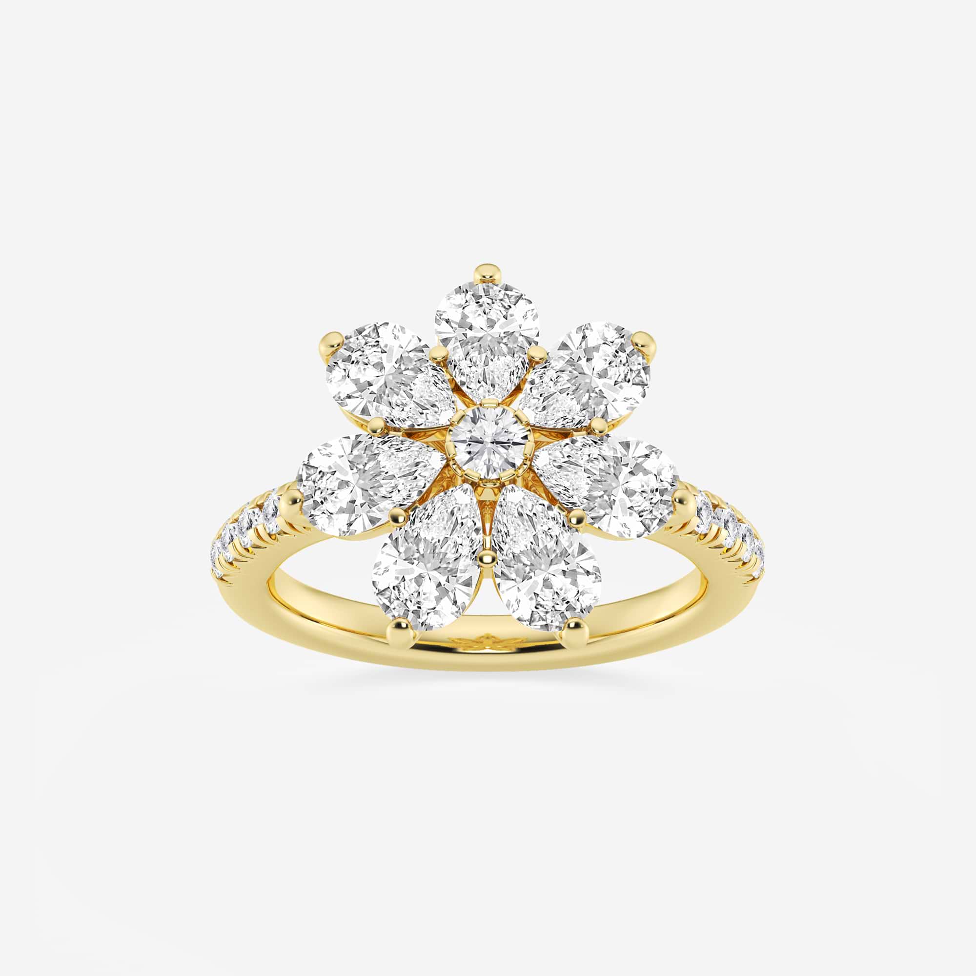 Pear Lab Grown Diamond Floral Cluster Ring with Pave Band