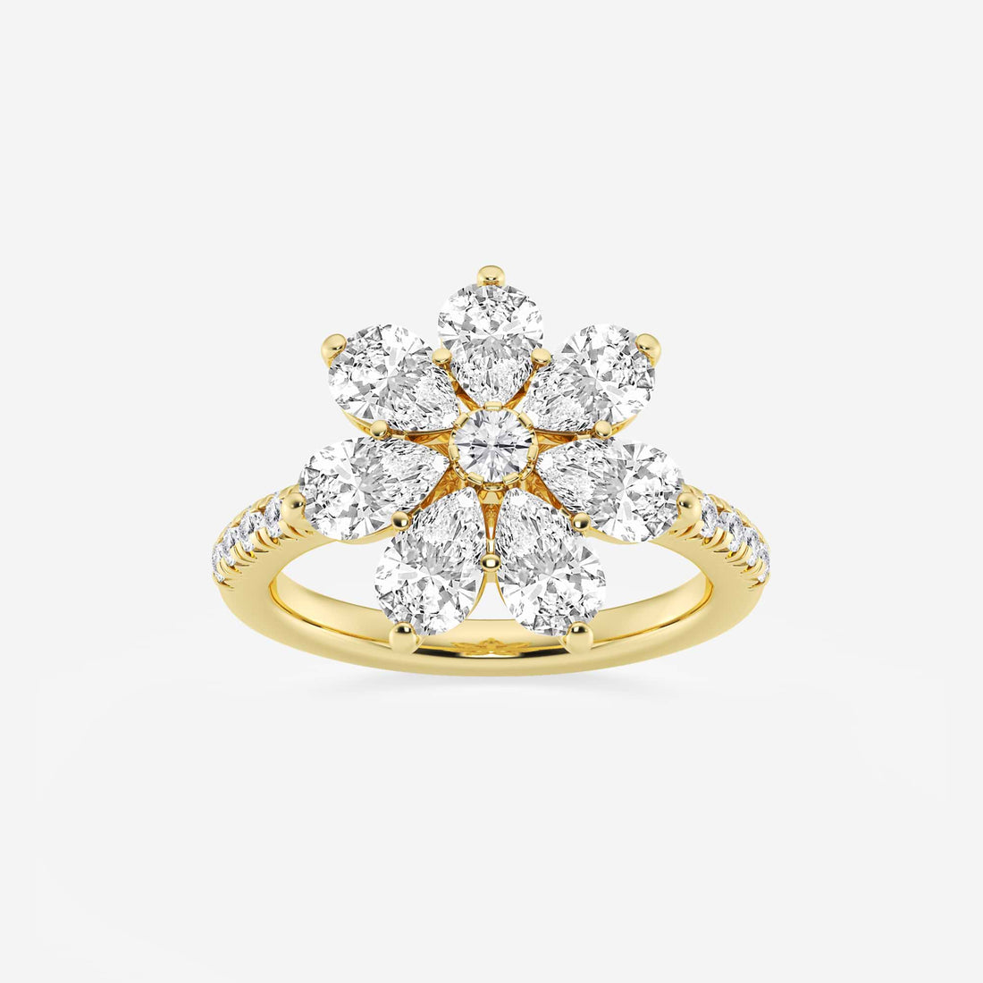 Pear Lab Grown Diamond Floral Cluster Ring with Pave Band
