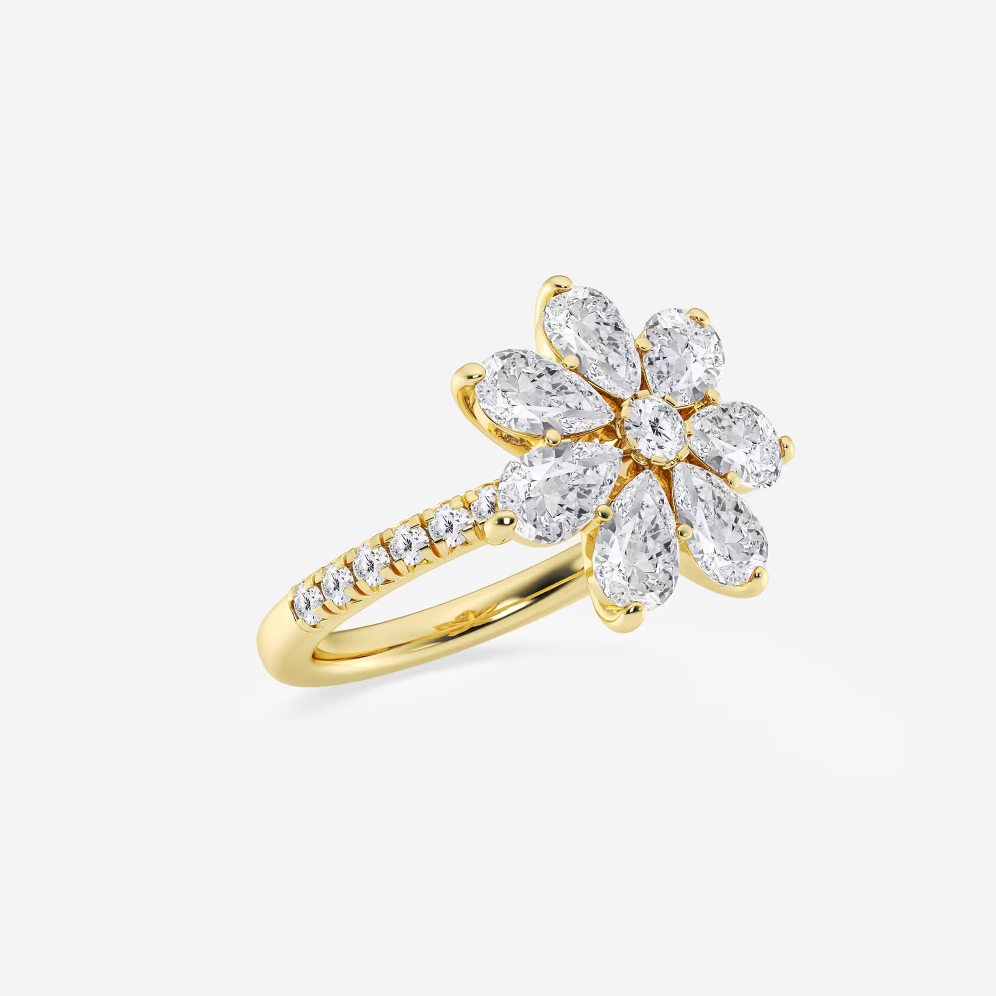 Pear Lab Grown Diamond Floral Cluster Ring with Pave Band