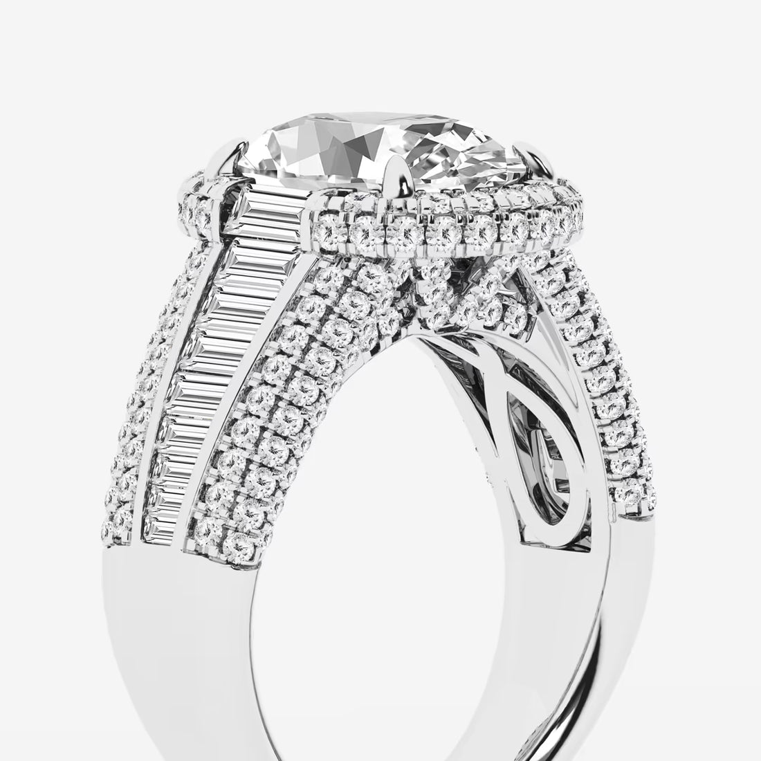 Valerra Oval Lab Grown Diamond Engagement Ring with Round and Baguette Side Accents
