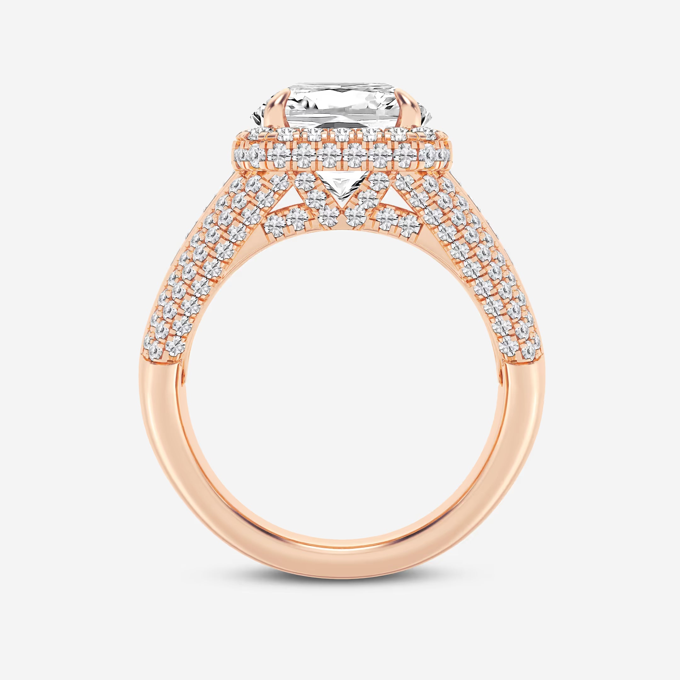 Celestia Cushion Lab-Grown Diamond Engagement Ring with Baguette Frame & Pavé Accents