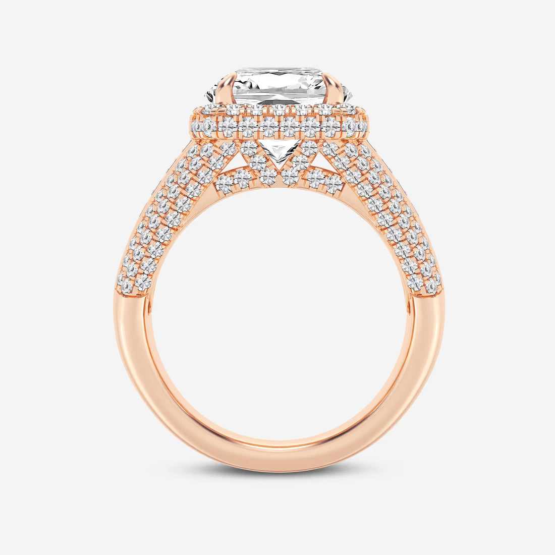 Celestia Cushion Lab-Grown Diamond Engagement Ring with Baguette Frame & Pavé Accents