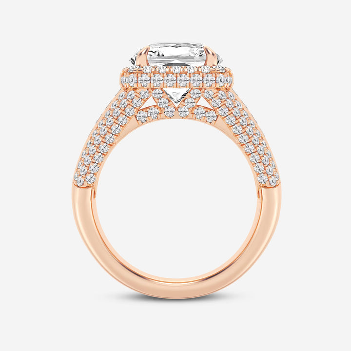 Celestia Cushion Lab-Grown Diamond Engagement Ring with Baguette Frame & Pavé Accents