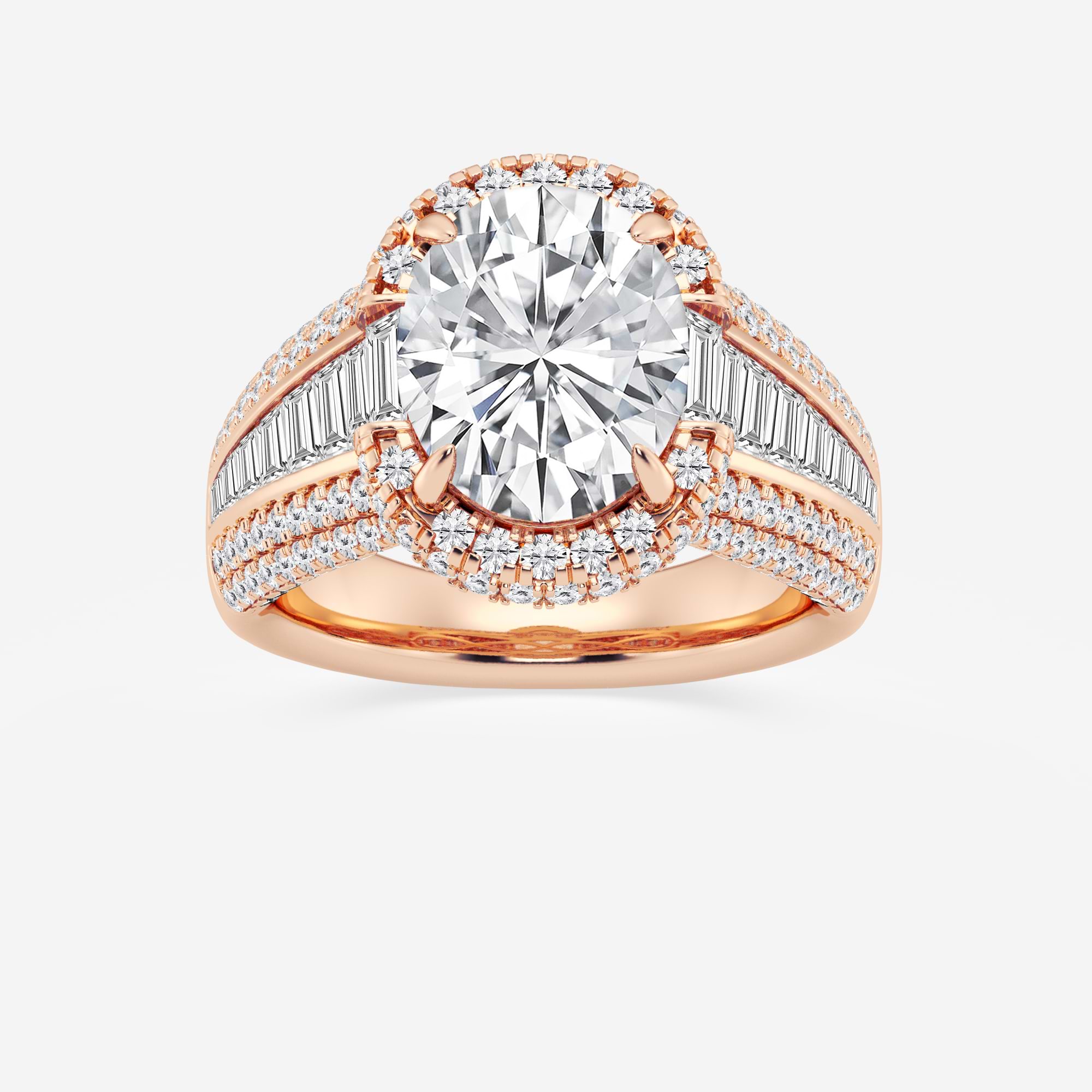 Valerra Oval Lab Grown Diamond Engagement Ring with Round and Baguette Side Accents