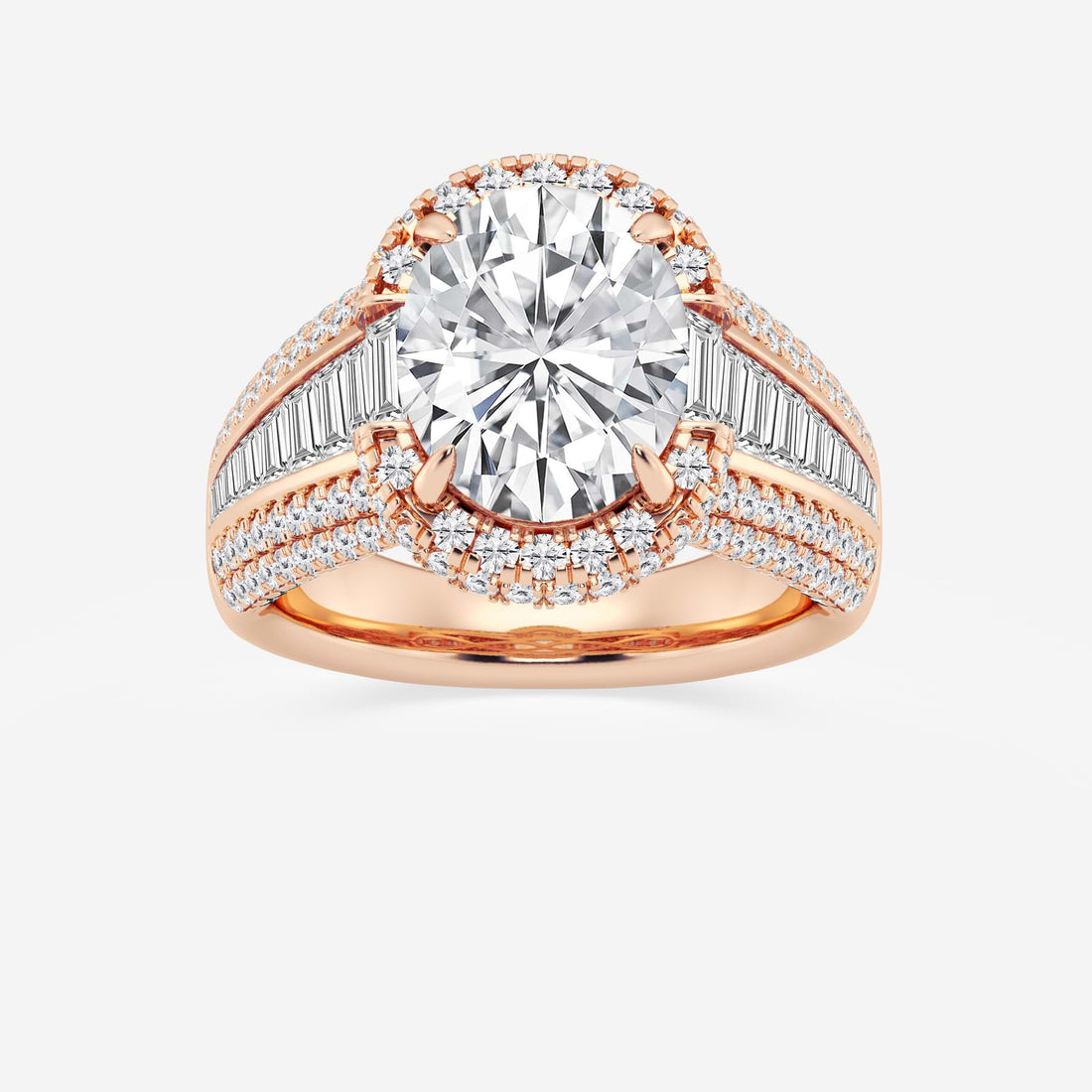 Valerra Oval Lab Grown Diamond Engagement Ring with Round and Baguette Side Accents