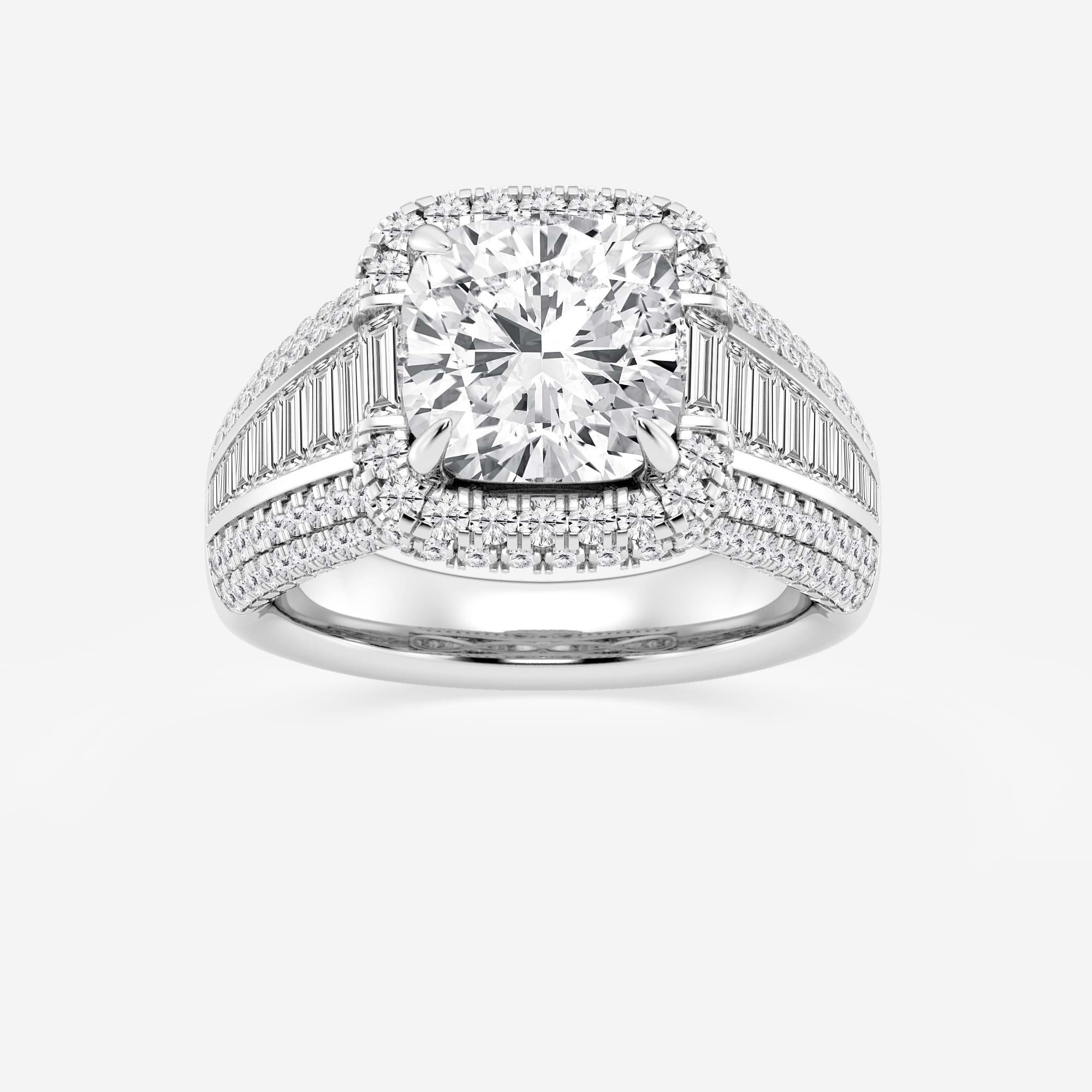 Celestia Cushion Lab-Grown Diamond Engagement Ring with Baguette Frame & Pavé Accents