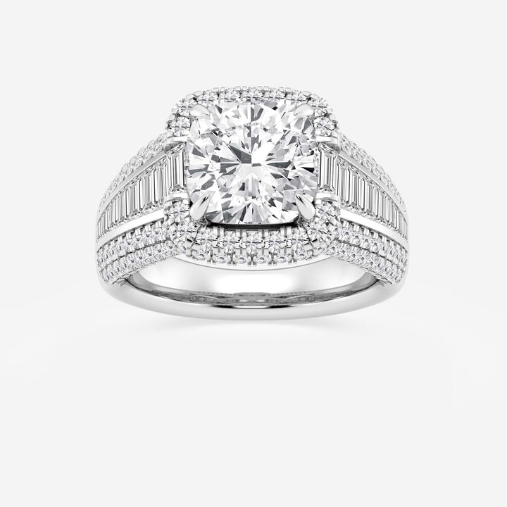 Celestia Cushion Lab-Grown Diamond Engagement Ring with Baguette Frame & Pavé Accents