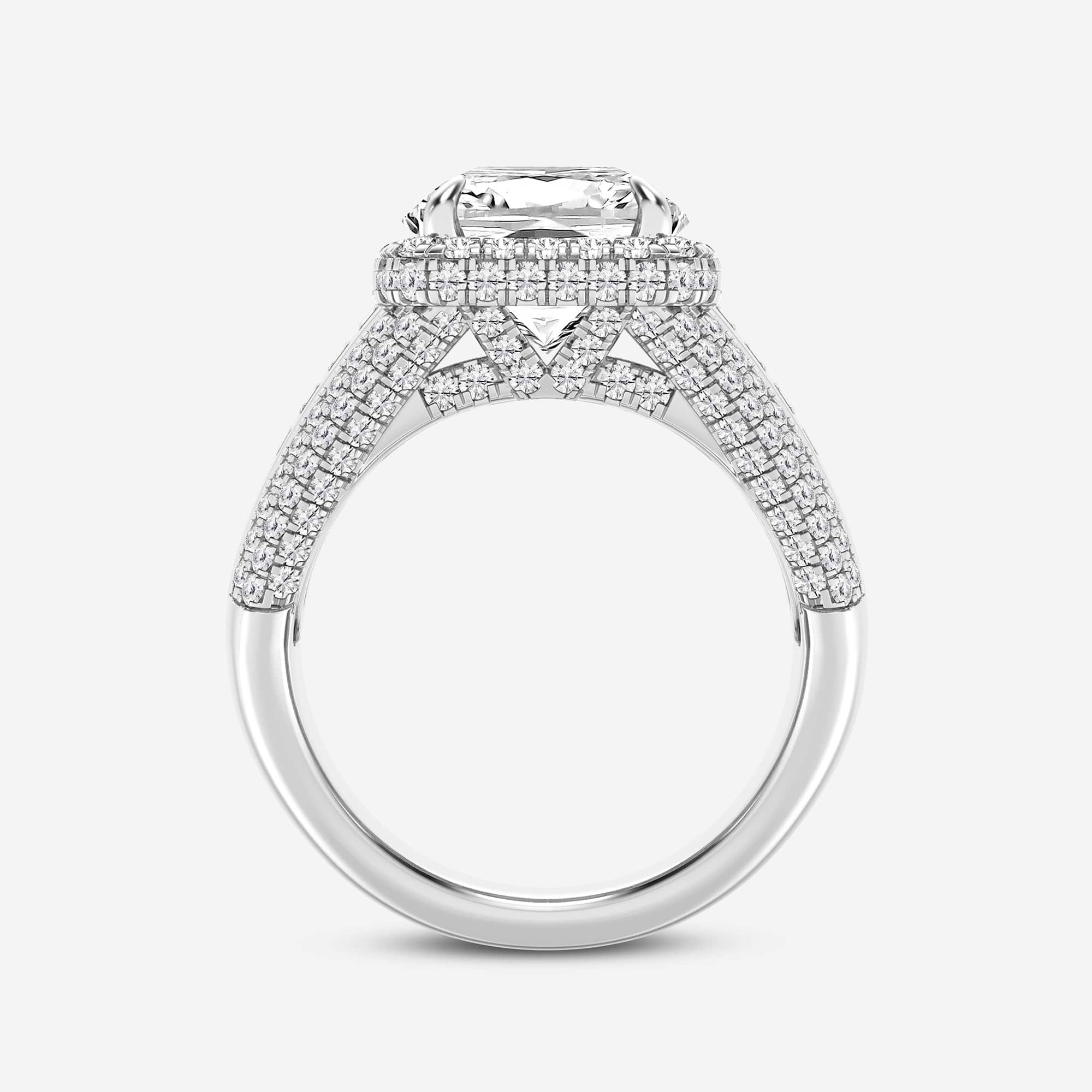 Celestia Cushion Lab-Grown Diamond Engagement Ring with Baguette Frame & Pavé Accents