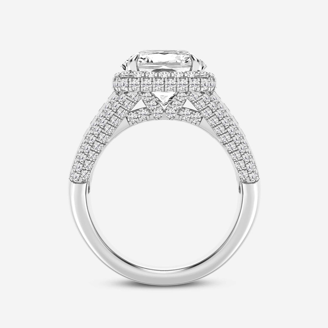 Celestia Cushion Lab-Grown Diamond Engagement Ring with Baguette Frame & Pavé Accents