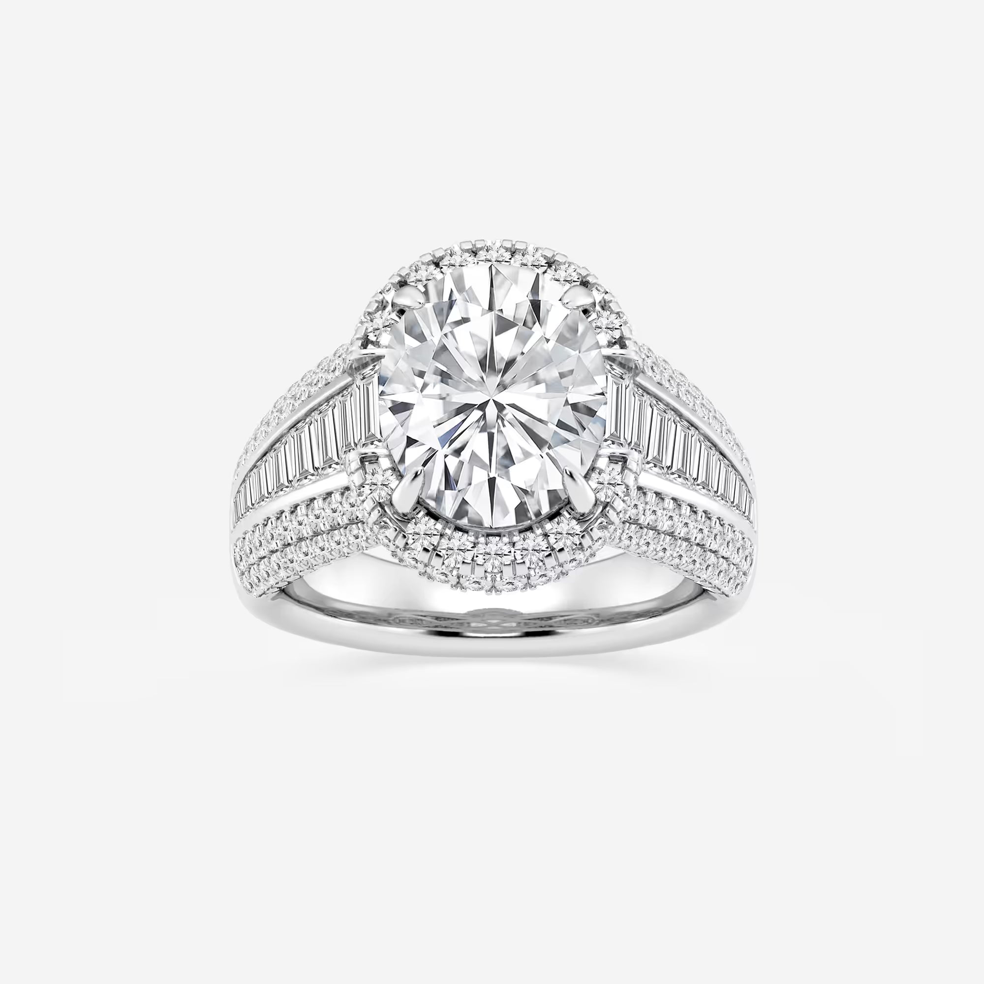 Valerra Oval Lab Grown Diamond Engagement Ring with Round and Baguette Side Accents