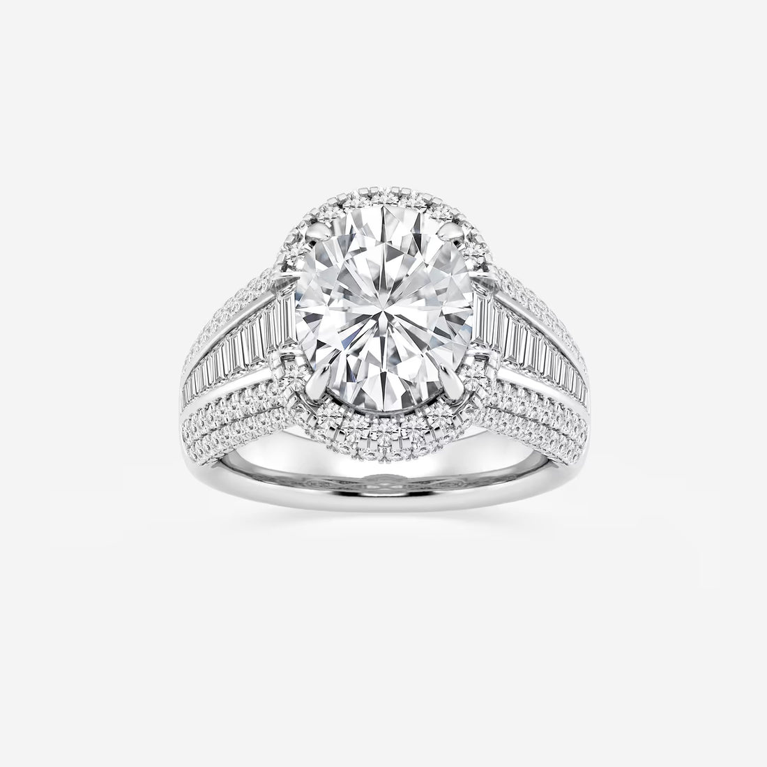 Valerra Oval Lab Grown Diamond Engagement Ring with Round and Baguette Side Accents