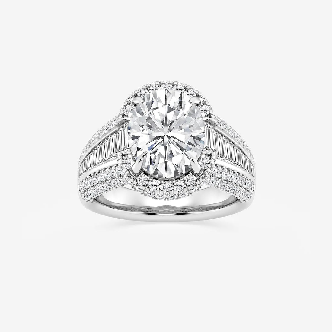 Valerra Oval Lab Grown Diamond Engagement Ring with Round and Baguette Side Accents