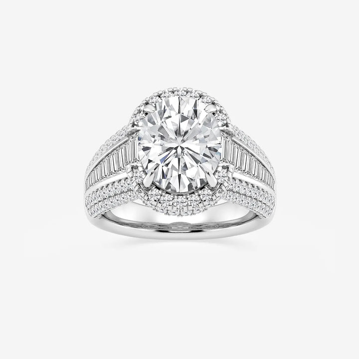 Valerra Oval Lab Grown Diamond Engagement Ring with Round and Baguette Side Accents