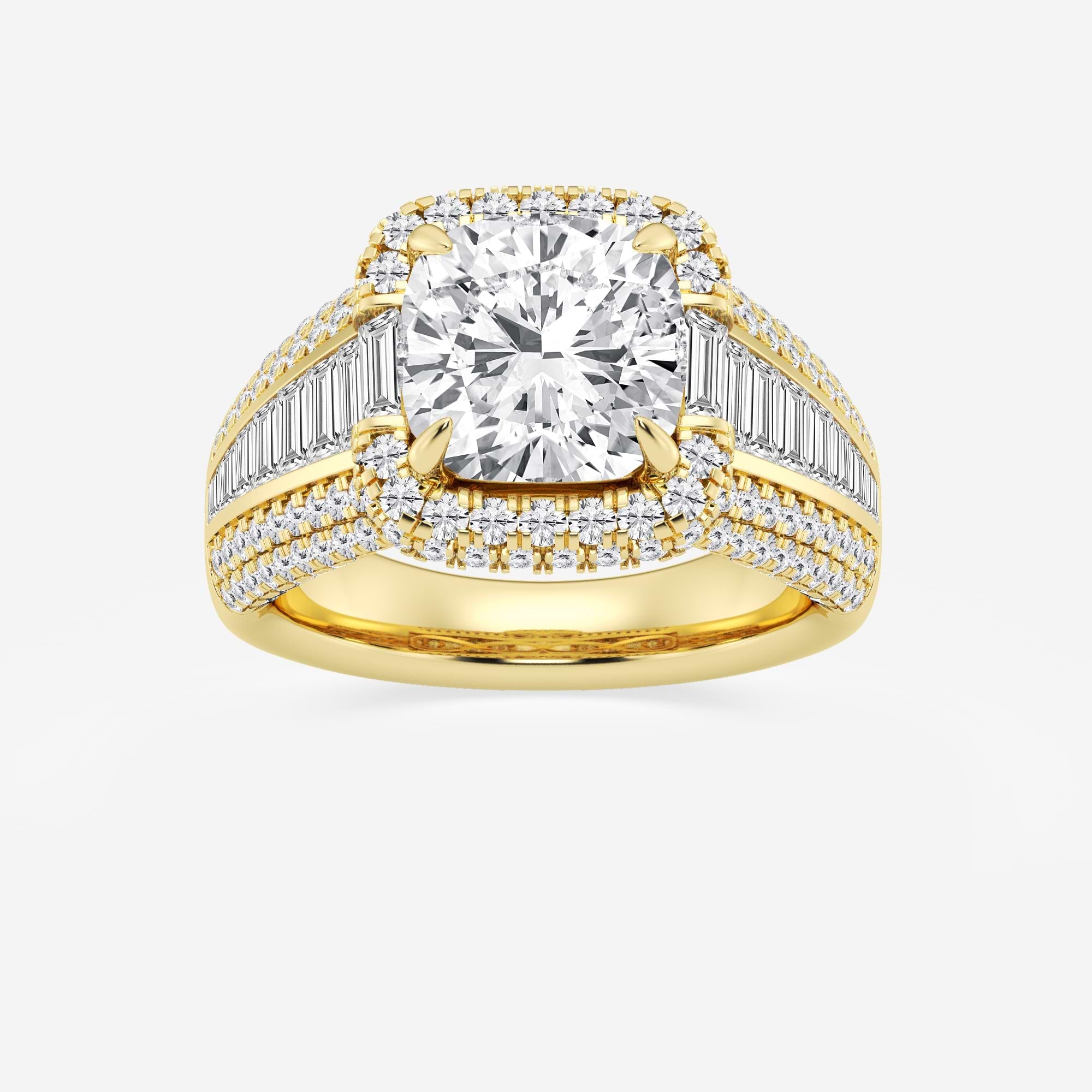 Celestia Cushion Lab-Grown Diamond Engagement Ring with Baguette Frame & Pavé Accents