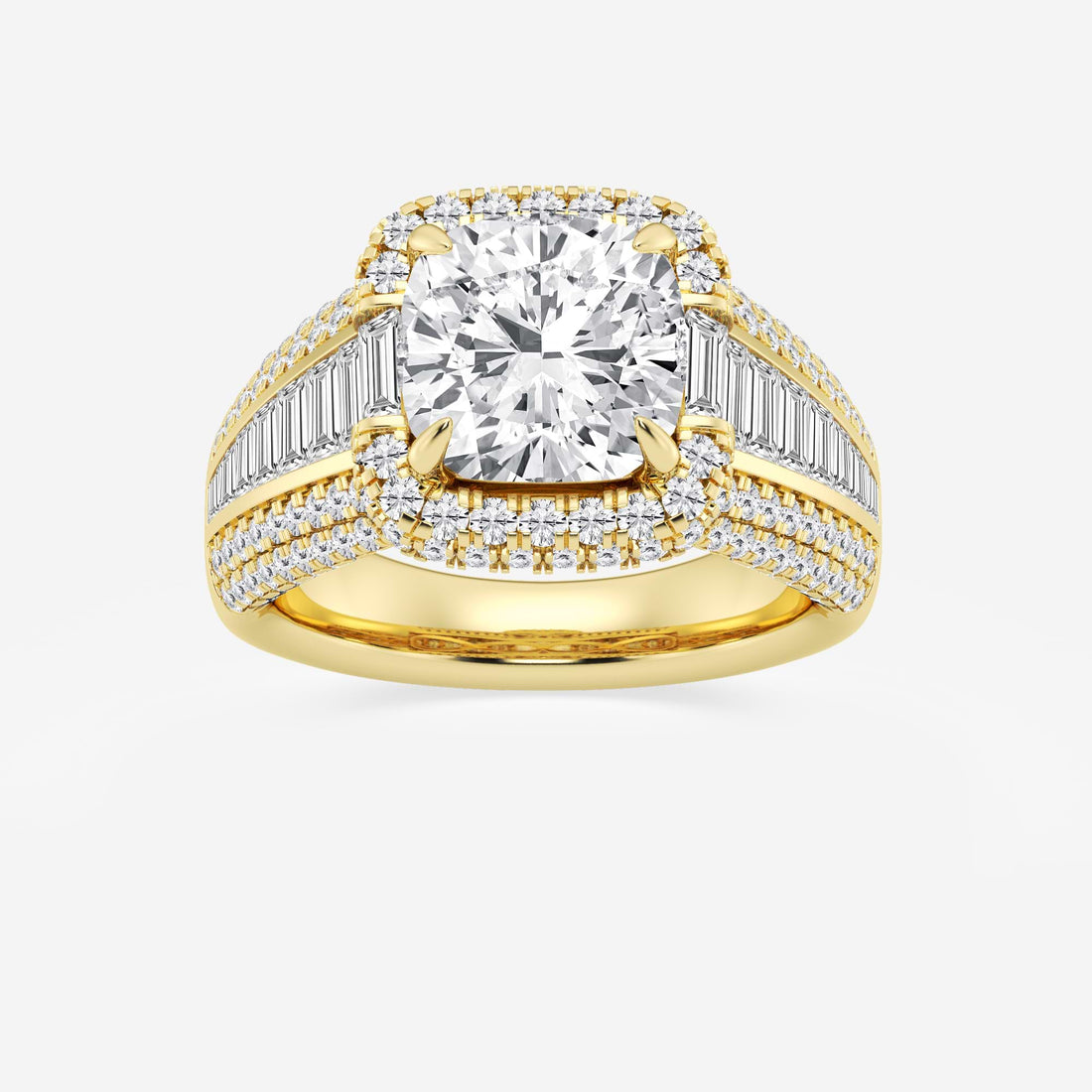 Celestia Cushion Lab-Grown Diamond Engagement Ring with Baguette Frame & Pavé Accents