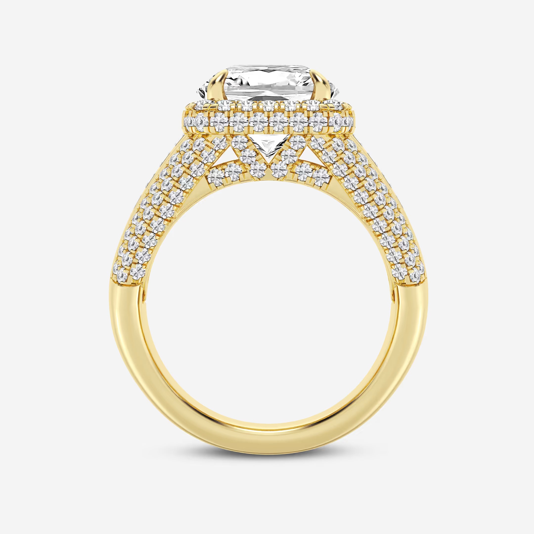 Celestia Cushion Lab-Grown Diamond Engagement Ring with Baguette Frame & Pavé Accents