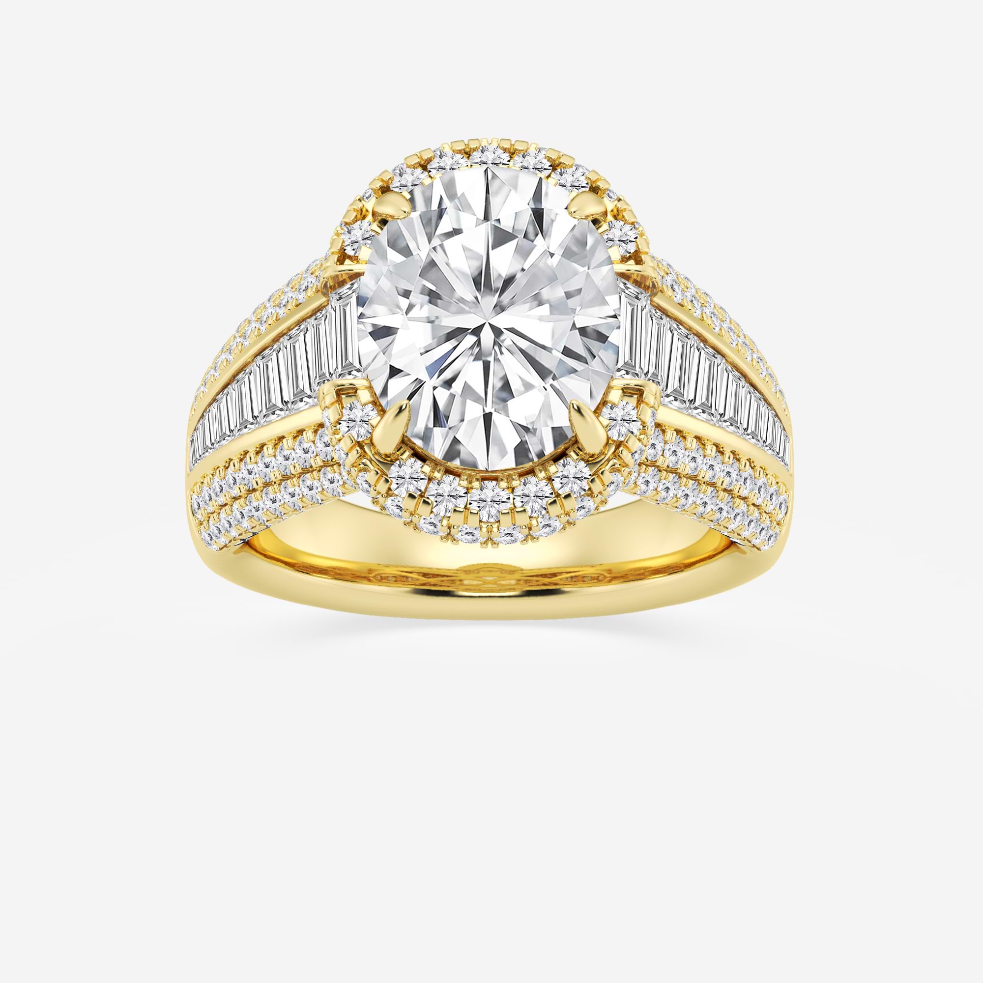 Valerra Oval Lab Grown Diamond Engagement Ring with Round and Baguette Side Accents