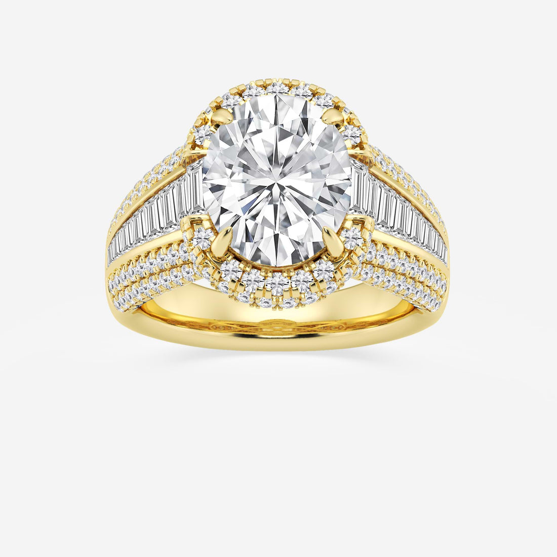 Valerra Oval Lab Grown Diamond Engagement Ring with Round and Baguette Side Accents