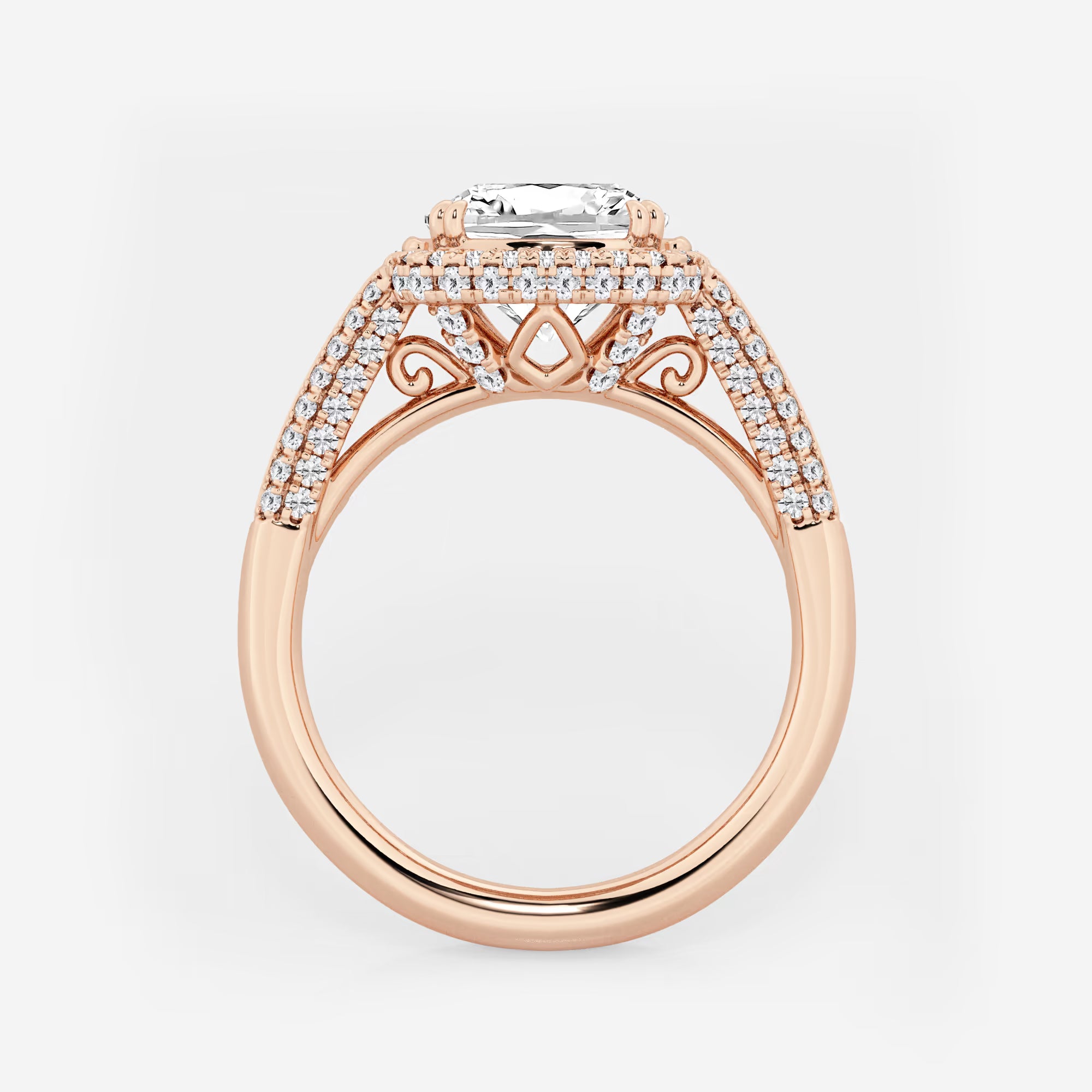 Aurielle Cushion Lab-Grown Diamond Solitaire Engagement Ring with Round & Baguette Side Accents