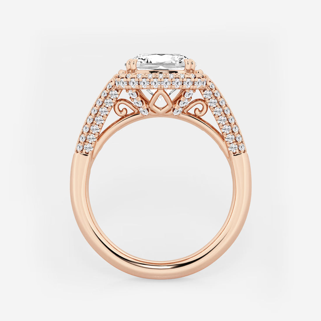 Aurielle Cushion Lab-Grown Diamond Solitaire Engagement Ring with Round & Baguette Side Accents