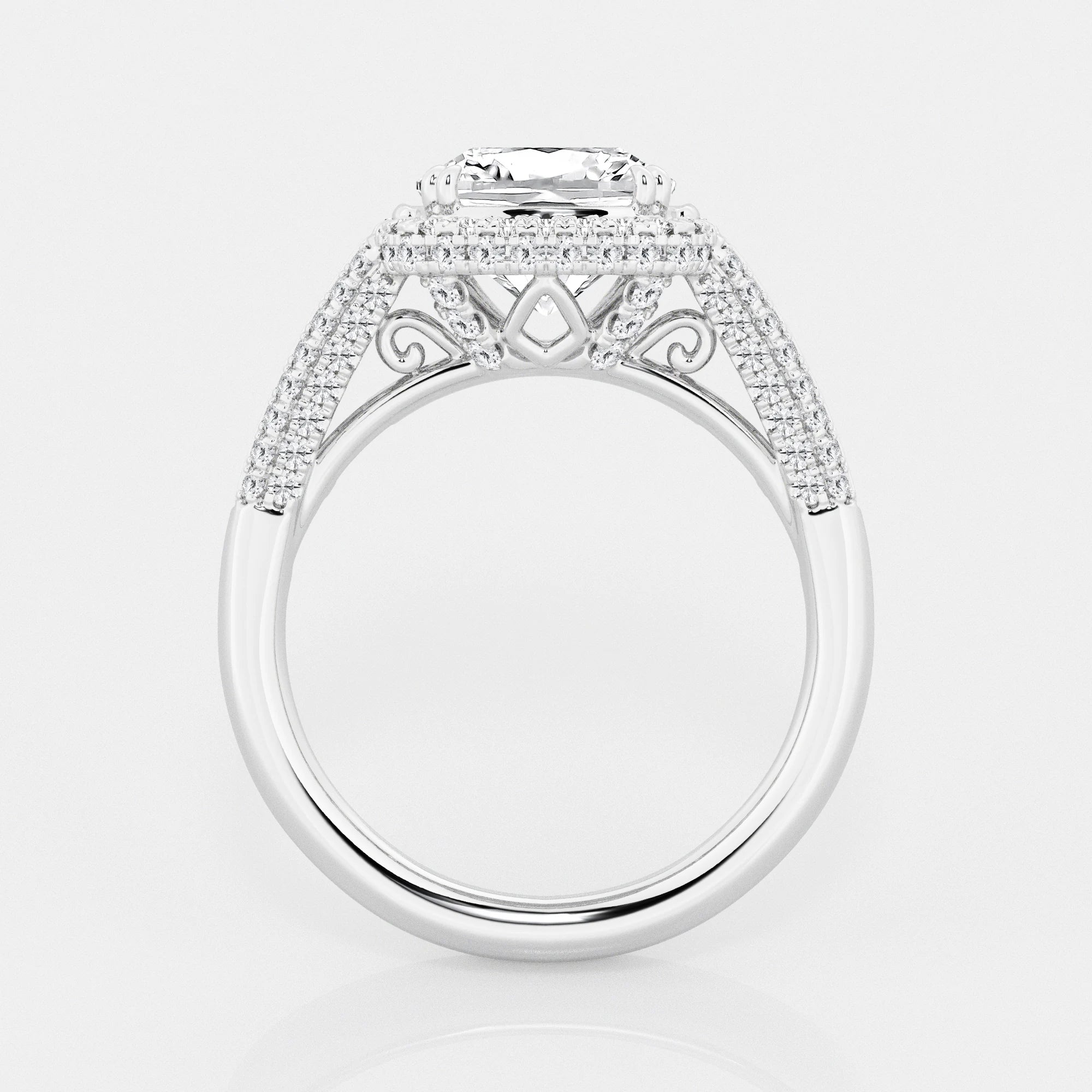 Aurielle Cushion Lab-Grown Diamond Solitaire Engagement Ring with Round & Baguette Side Accents