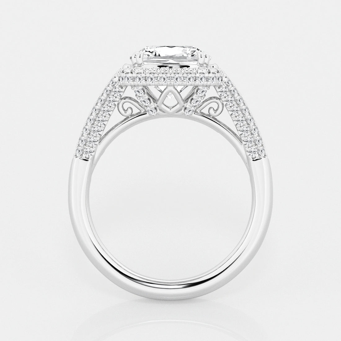 Aurielle Cushion Lab-Grown Diamond Solitaire Engagement Ring with Round & Baguette Side Accents