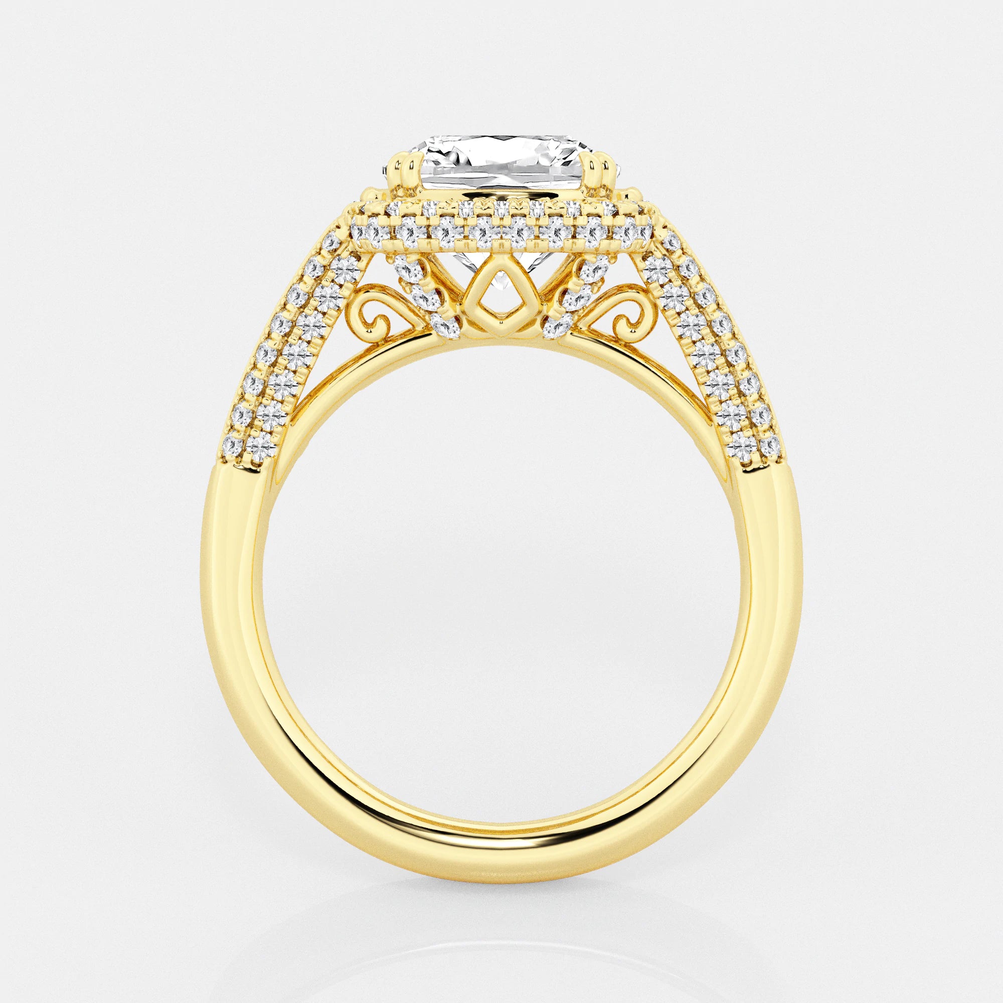 Aurielle Cushion Lab-Grown Diamond Solitaire Engagement Ring with Round & Baguette Side Accents