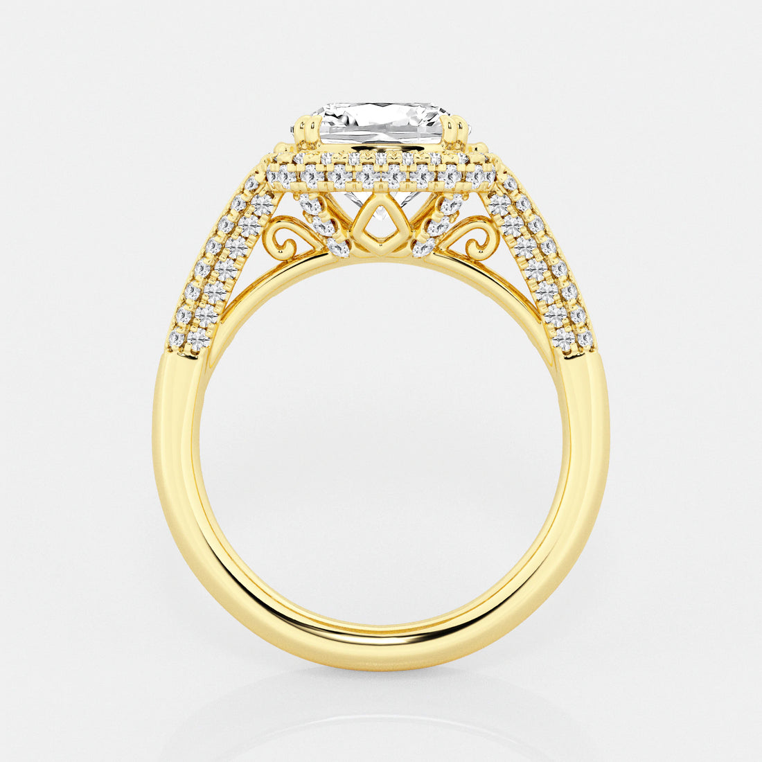 Aurielle Cushion Lab-Grown Diamond Solitaire Engagement Ring with Round & Baguette Side Accents