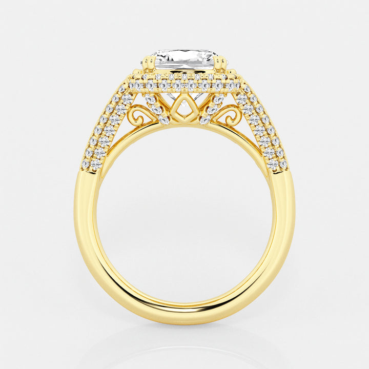 Aurielle Cushion Lab-Grown Diamond Solitaire Engagement Ring with Round & Baguette Side Accents