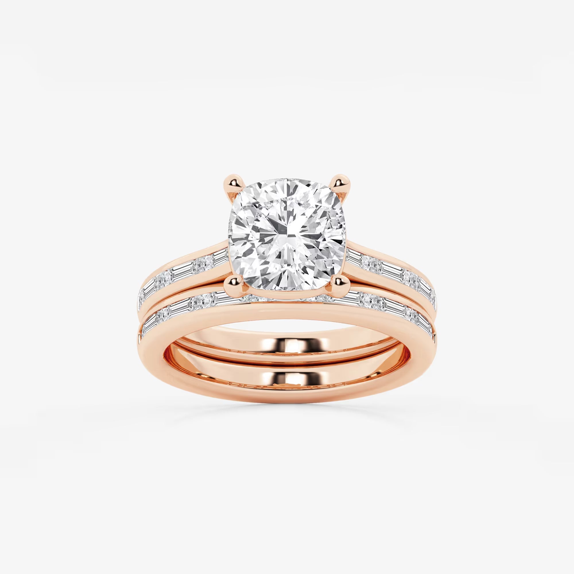 Cushion Lab Grown Diamond Baguette and Princess Side Stone Bridal Set