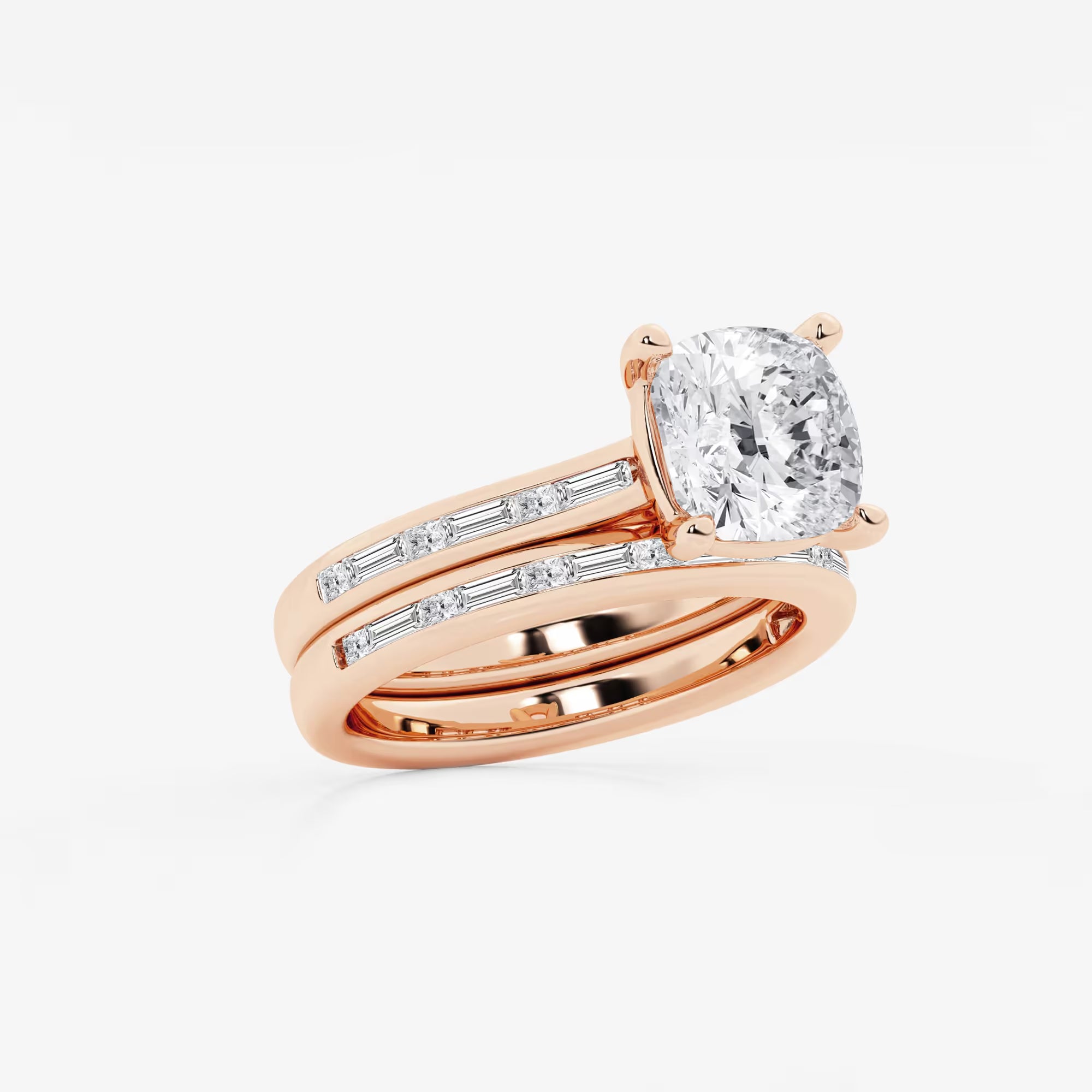 Cushion Lab Grown Diamond Baguette and Princess Side Stone Bridal Set