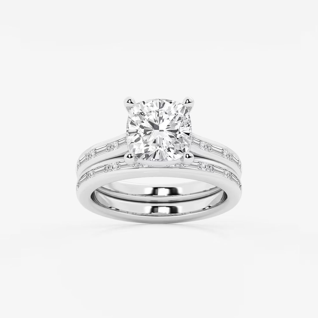 Cushion Lab Grown Diamond Baguette and Princess Side Stone Bridal Set