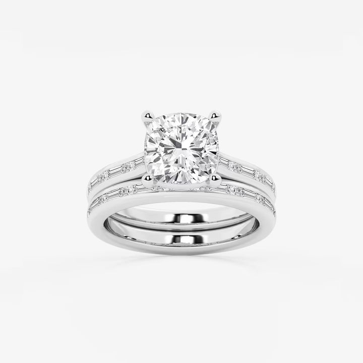 Cushion Lab Grown Diamond Baguette and Princess Side Stone Bridal Set