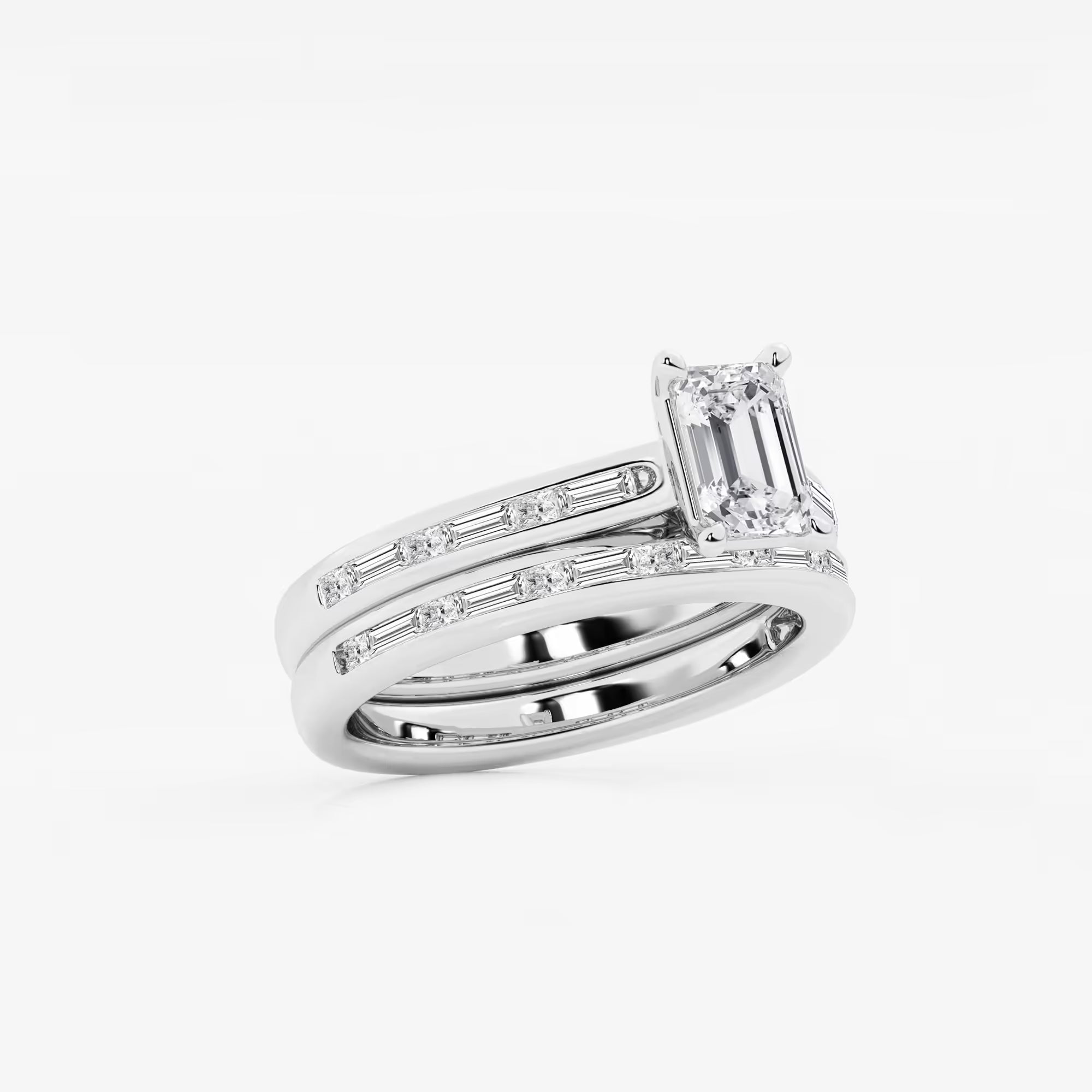 Emerald Cut Solitaire Bridal Ring Set