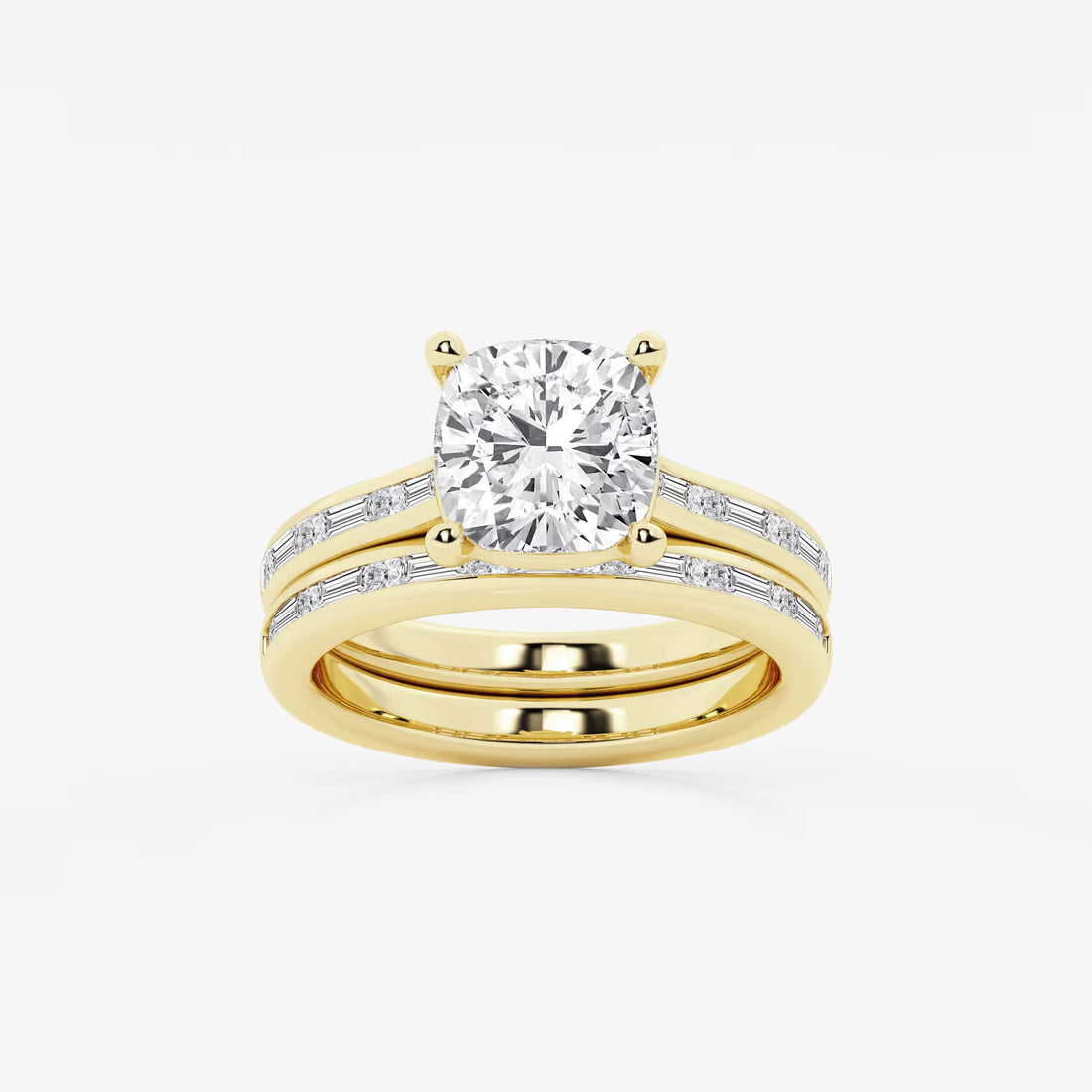 Cushion Lab Grown Diamond Baguette and Princess Side Stone Bridal Set