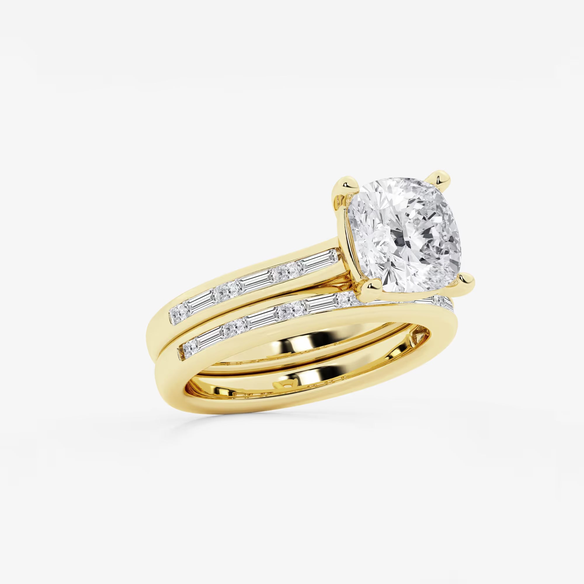 Cushion Lab Grown Diamond Baguette and Princess Side Stone Bridal Set