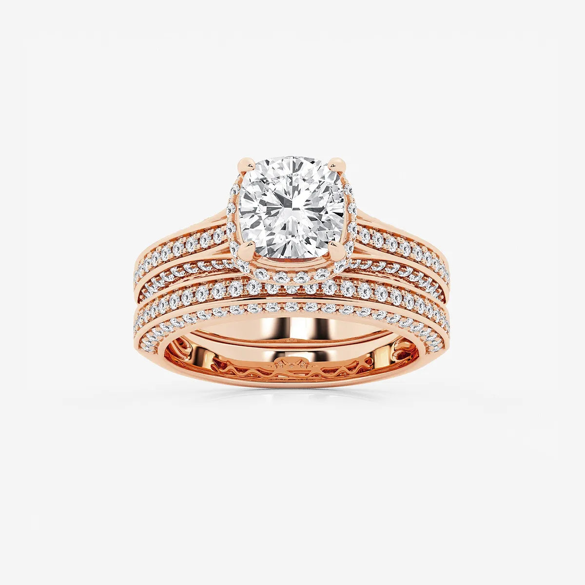 Cushion Lab-Grown Diamond Channel Band Halo Bridal Set