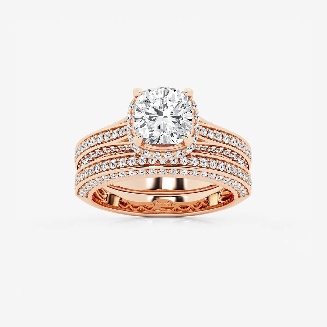 Cushion Lab-Grown Diamond Channel Band Halo Bridal Set