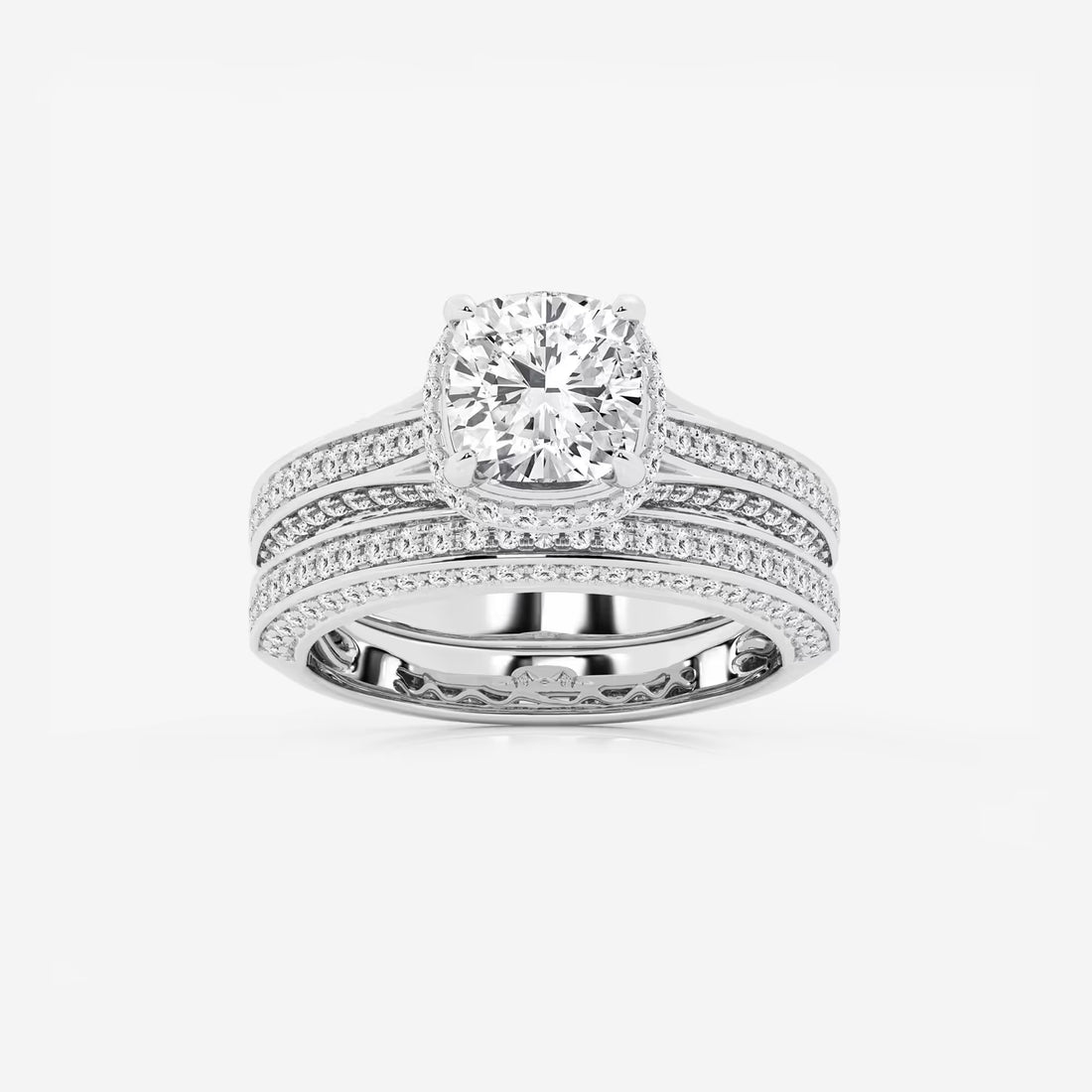 Cushion Lab-Grown Diamond Channel Band Halo Bridal Set