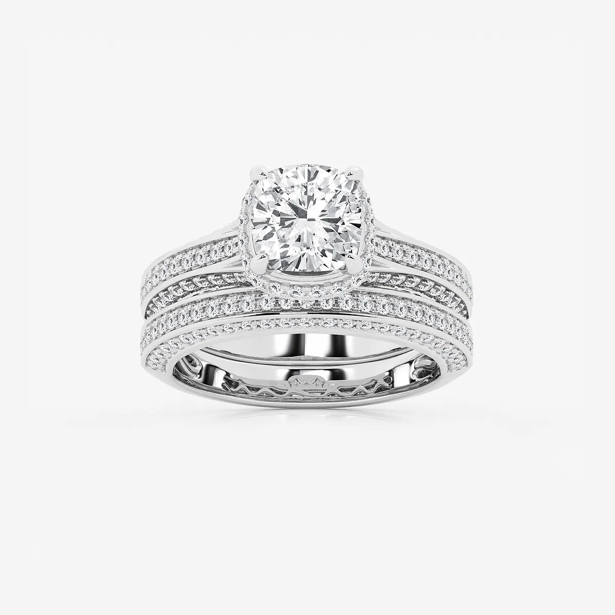Cushion Lab-Grown Diamond Channel Band Halo Bridal Set